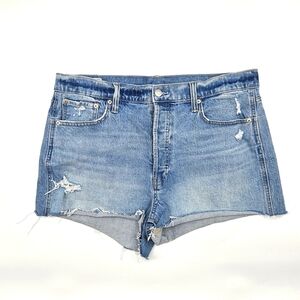 Gap Cheeky Short‎ Buttonfly High Rise Distressed Blue Denim Shorts Size 33